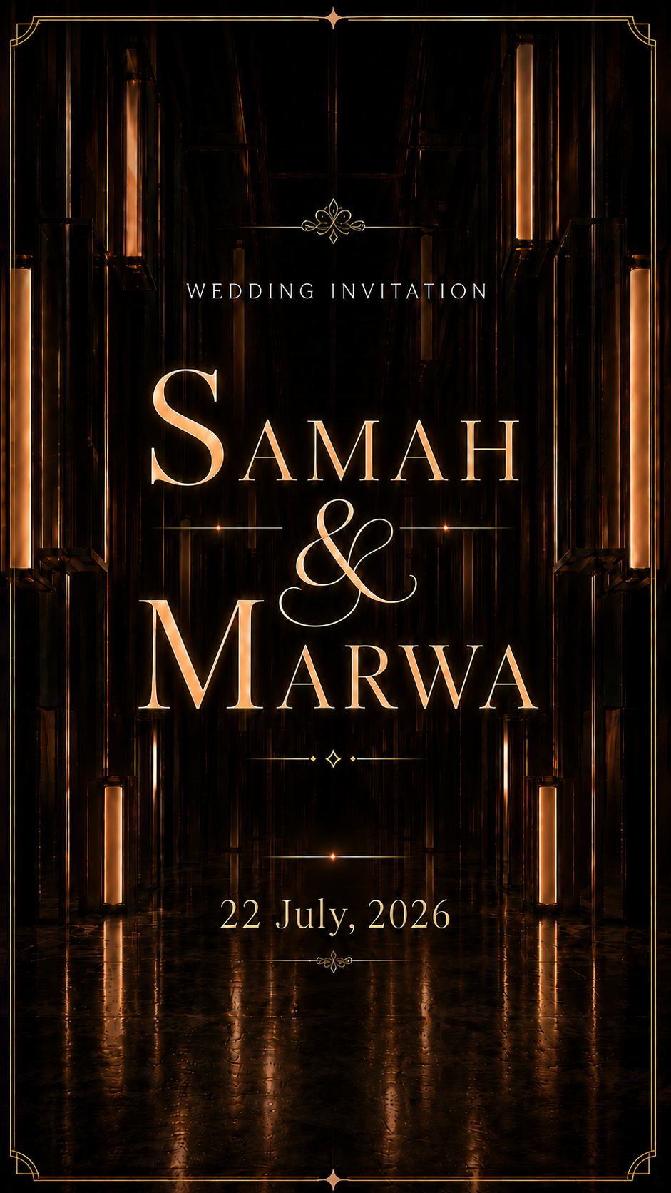 Wedding invitation for Samah and Marwa, 22 July 2026